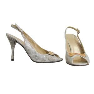 Stuart Weitzman Snakeskin Slingback With Bow Peep Toe Heels Sz 9